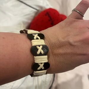 Black and Cream Leather Bracelet